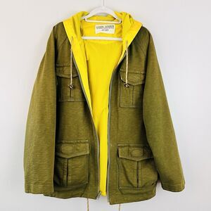Eddie Bauer Reversible Green & Yellow Utility Army Chore Jacket Rain Coat L / XL